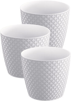 Prosperplast 3x stuks orient stijl plantenpot/bloempot kunststof dia 22 cm en hoogte 19 cm parel wit