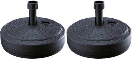 Prosperplast 3x Stuks ronde rotan kunststof parasolvoeten antraciet 10 liter