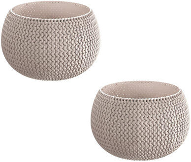 Prosperplast 3x Stuks ronde taupe Splofy kunststof bloempotten/plantenpotten 4 liter - 29 cm - binnen/buiten decoratie