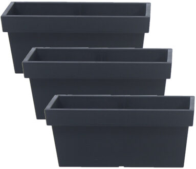 Prosperplast 3x stuks stevige terras/balkon plantenbakken/bloembakken kunststof 38 x 18 x 16 cm antraciet grijs