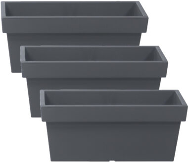 Prosperplast 3x stuks stevige terras/balkon plantenbakken/bloembakken kunststof 38 x 18 x 16 cm steengrijs