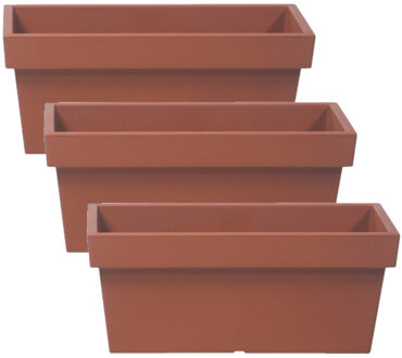 Prosperplast 3x stuks stevige terras/balkon plantenbakken/bloembakken kunststof 38 x 18 x 16 cm terra cotta