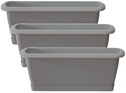 Prosperplast 4x Kunststof Respana plantenbak/bloembak lichtgrijs 59 cm inclusief onderzetter