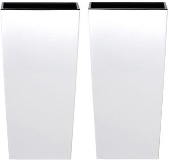 Prosperplast 4x stuks kunststof Urbi bloempot/plantenpot met binnenpot wit 32 x 32 x 61 cm