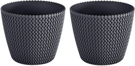 Prosperplast 8x Kunststof Splofy bloempotten 22 cm antraciet - Bloempotten/plantenpotten voor binnen en buiten