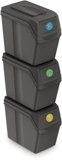 Prosperplast Afvalscheidingprullenbakken - 3x 20L - grijs - prullenbak