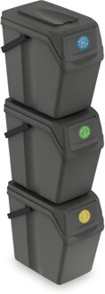 Prosperplast Afvalscheidingprullenbakken - 3x 25L - grijs - prullenbak