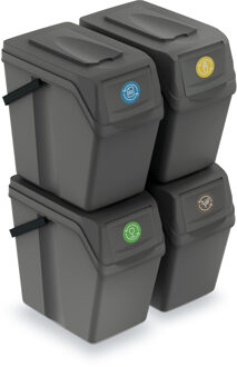 Prosperplast Afvalscheidingprullenbakken - 4x 25L - grijs - prullenbak