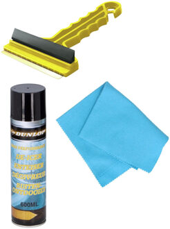 Prosperplast Autoramen IJskrabber/trekker geel 16 cm met anti-condens doek en ruitenontdooier spray - IJskrabbers