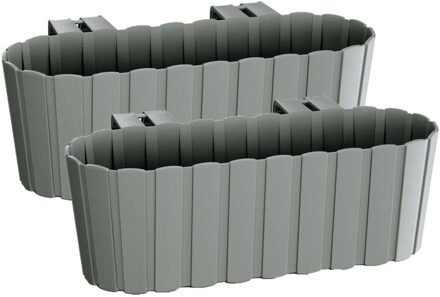 Prosperplast Balkon plantenbak/bloembak - Set van 4x stuks - met haken - kunststof - rechthoekige - grijs - 38 cm