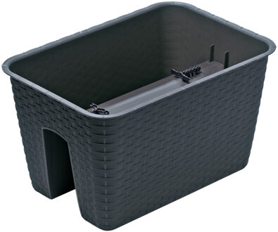 Prosperplast Balkon plantenbak Ratolla - kunststof - voor reling/balustrade - grijs - 40 cm - rotan look