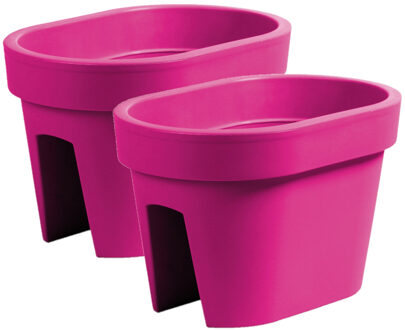 Prosperplast Balkon plantenpot/bloempot - 2x stuks - fuchsia roze - 40 x 27 x 25 cm - 12 liter - kunststof