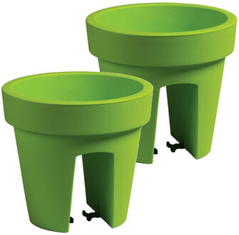 Prosperplast Balkon plantenpot/bloempot - 2x stuks - limegroen - 5 liter - kunststof - D25 x H23 cm