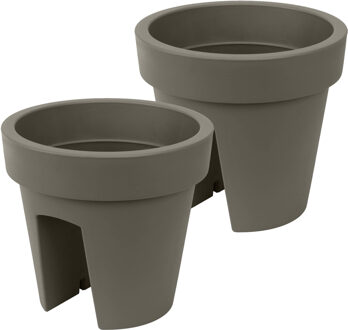 Prosperplast Balkon plantenpot/bloempot - 2x - taupe - 5 liter - kunststof - D25 x H23 cm