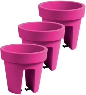 Prosperplast Balkon plantenpot/bloempot - 3x stuks - fuchsia roze - 5 liter - kunststof - D25 x H23 cm