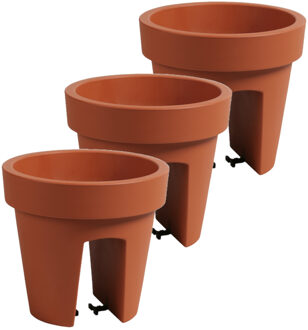 Prosperplast Balkon plantenpot/bloempot - 3x stuks - terracotta - 5 liter - kunststof - D25 x H23 cm