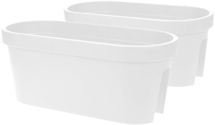 Prosperplast Balkon plantenpot/bloempot - Set van 2x stuks - wit - 60 x 25 cm - ovaal - kunststof
