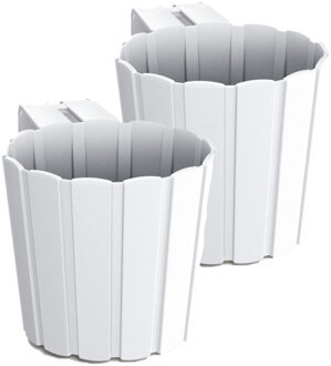 Prosperplast balkon plantenpot - Set van 4x stuks - bloempot met haak - wit - kunststof - D14 cm