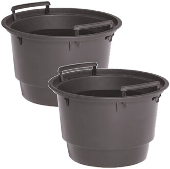 Prosperplast Binnenpot voor bloempotten/plantenpotten - 2x - antraciet - 18 liter - rond - met handvatten