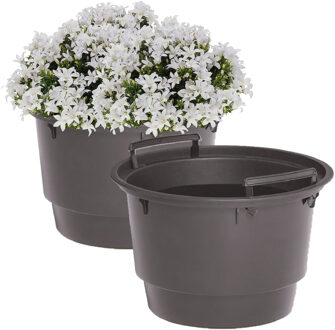 Prosperplast Binnenpot voor bloempotten/plantenpotten - 2x - antraciet - 40 liter - rond - met handvatten