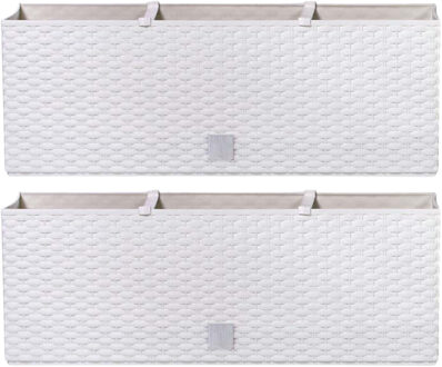 Prosperplast Bloembak/plantenbak met irrigatiesysteem - 2x - Rato - wit - 60 x 25 x 24 cm