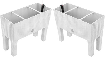 Prosperplast Bloembak/plantenbak op poten Rato - 2x - met irrigatiesysteem - wit - 80 x 33 x 62 cm