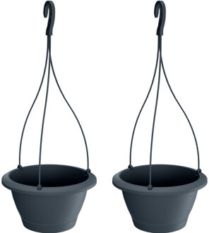 Prosperplast Bloempot - 2x - hangend - antraciet - kunststof - hangpot - 23 cm - plantenpot