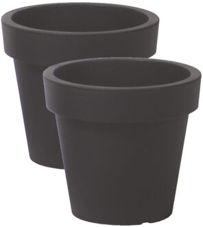 Prosperplast Bloempot Basic - 2x stuks - kunststof - antraciet - D16 x H15 cm - buiten/tuin