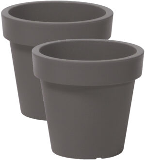 Prosperplast Bloempot Basic - 2x stuks - kunststof - steengrijs - D16 x H15 cm - buiten/tuin