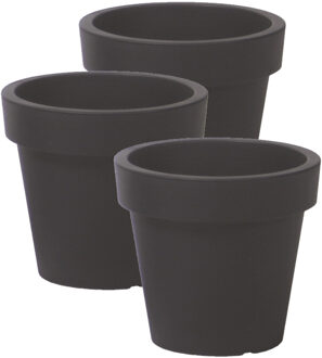 Prosperplast Bloempot Basic - 3x stuks - kunststof - antraciet - D14 x H12 cm - buiten/tuin