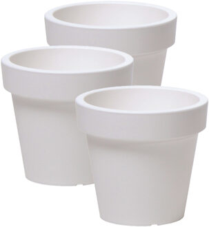 Prosperplast Bloempot Basic - 3x stuks - kunststof - parel wit - D16 x H15 cm - buiten/tuin