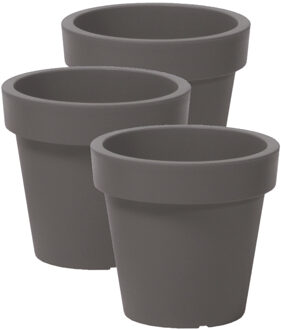 Prosperplast Bloempot Basic - 3x stuks - kunststof - steengrijs - D14 x H12 cm - buiten/tuin