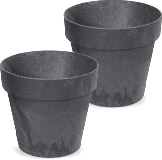 Prosperplast Bloempot/plantenpot - 2x - betonlook - antraciet - kunststof - Dia 17 cm