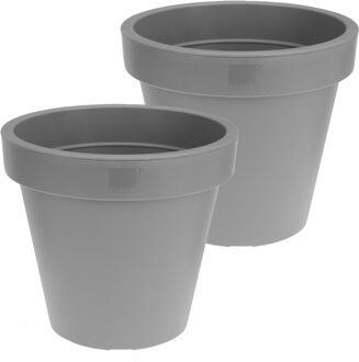 Prosperplast Bloempot/plantenpot - 2x - betonlook - grijs - kunststof - Dia 20 cm