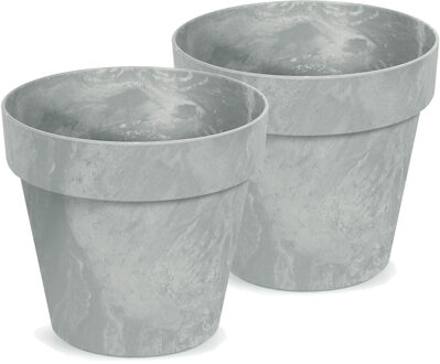 Prosperplast Bloempot/plantenpot - 2x - betonlook - lichtgrijs - kunststof - Dia 25 cm