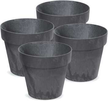 Prosperplast Bloempot/plantenpot - 4x - betonlook - antraciet - kunststof - Dia 14 cm