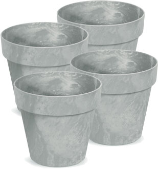 Prosperplast Bloempot/plantenpot - 4x - betonlook - lichtgrijs - kunststof - Dia 14 cm