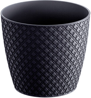 Prosperplast Bloempot/plantenpot - antraciet - D26 x H23 cm - orient stijl - binnen/buiten gebruik - Plantenpotten Grijs