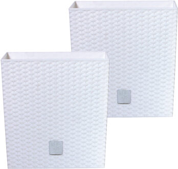 Prosperplast Bloempot/plantenpot Rato - 2x - rotan look - met binnenpot - wit - 22 x 22 x 23 cm - kunststof