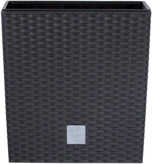 Prosperplast Bloempot/plantenpot Rato - rotan look - met binnenpot - antraciet - 20 x 20 x 20 cm - kunststof