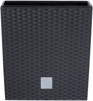 Prosperplast Bloempot/plantenpot Rato - rotan look - met binnenpot - antraciet - 32 x 32 x 33 cm - kunststof