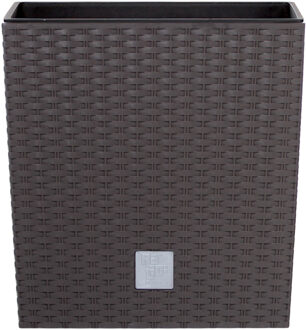 Prosperplast Bloempot/plantenpot Rato - rotan look - met binnenpot - bruin - 26 x 26 x 27 cm - kunststof