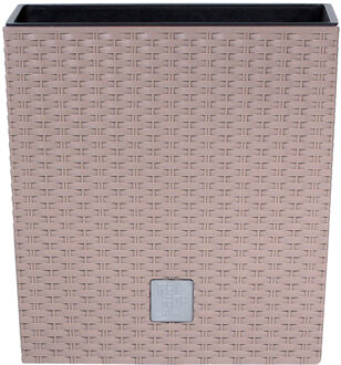 Prosperplast Bloempot/plantenpot Rato - rotan look - met binnenpot - taupe - 22 x 22 x 23 cm - kunststof