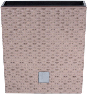 Prosperplast Bloempot/plantenpot Rato - rotan look - met binnenpot - taupe - 32 x 32 x 33 cm - kunststof