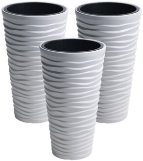 Prosperplast Bloempot/plantenpot Sand - 3x stuks - kunststof - met binnenpot - wit - D39 x H75 cm - voor binnen/b