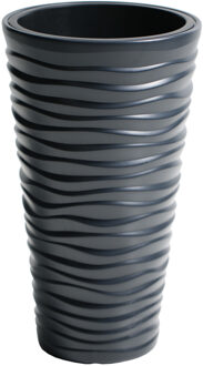 Prosperplast Bloempot/plantenpot Sand - kunststof - met binnenpot - antraciet - D39 x H75 cm - voor binnen/buiten