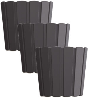 Prosperplast Bloempot/plantenpot - Set van 3x stuks - antraciet - kunststof - D24 x H22 cm - houtloo