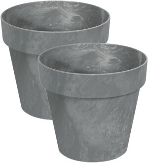 Prosperplast Bloempot/plantenpot - Set van 4x stuks - betonlook - grijs - kunststof - Dia 14 cm
