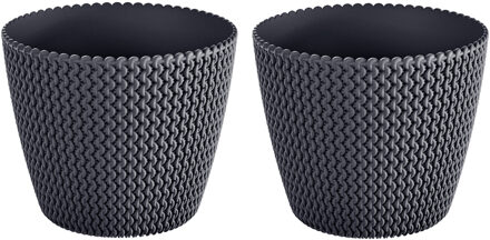 Prosperplast Bloempot/plantenpot Splofy - 2x - antraciet - voor buiten - D30 x H25cm - kunststof