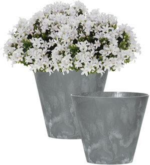 Prosperplast Bloempot/plantenpot voor buiten - 2x - kunststof - steengrijs - D25 x H23 cm - 7 liter